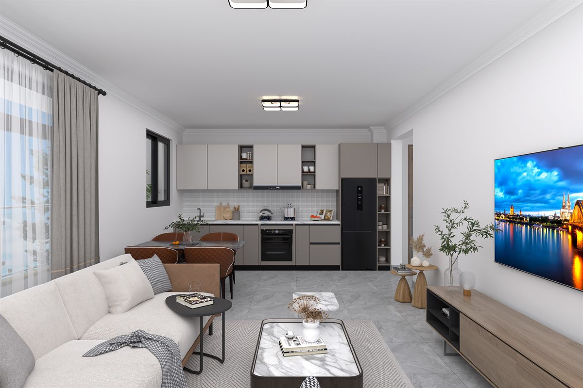Kitchen and lounge render