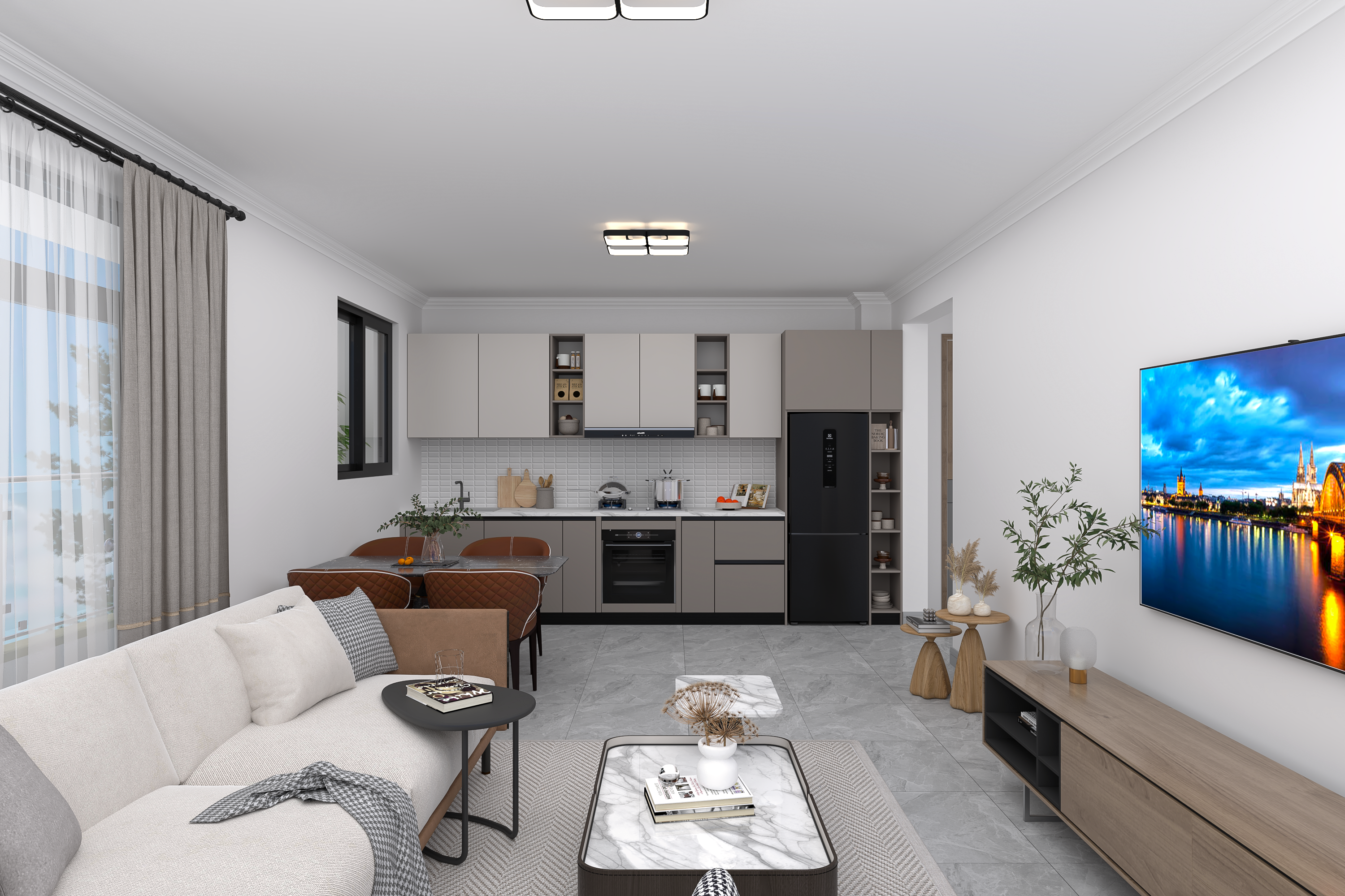 Kitchen and lounge render