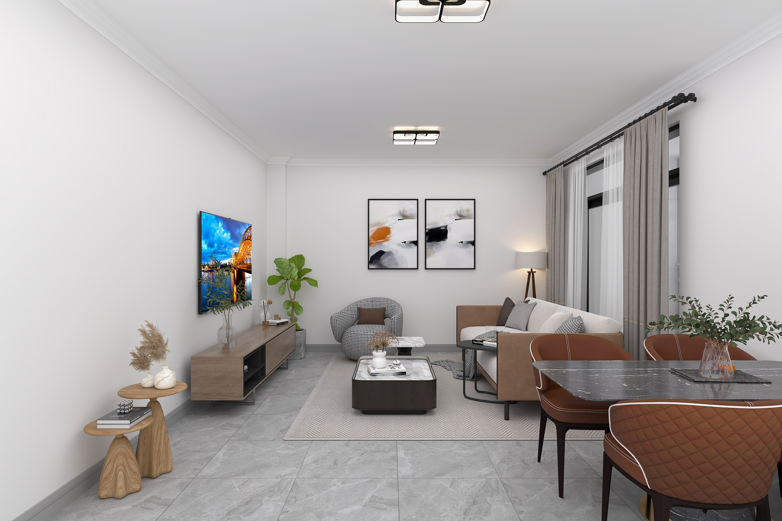 Living and dining area render