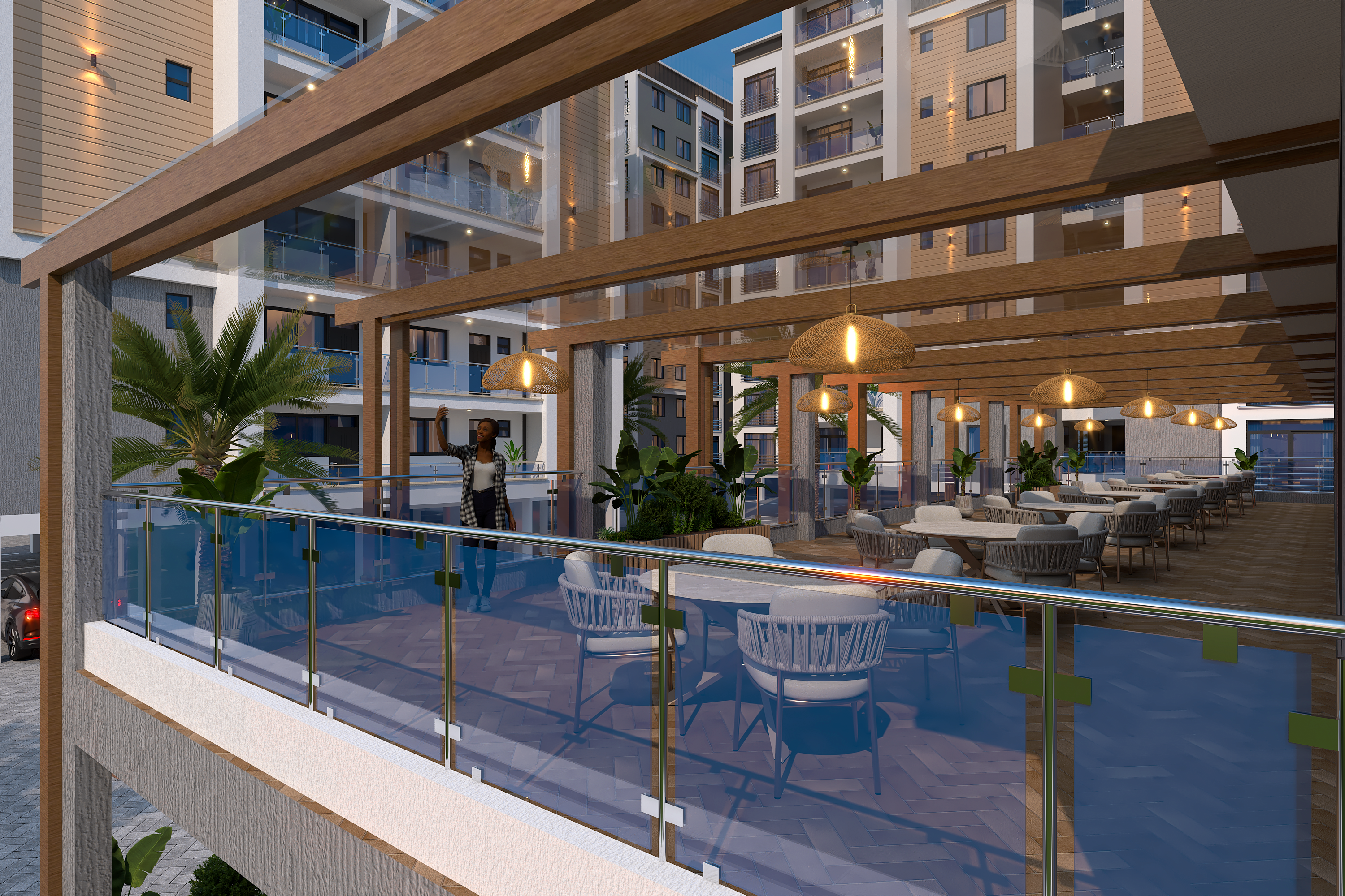 Retail terrace and social deck at Vanilla Vista Gardens